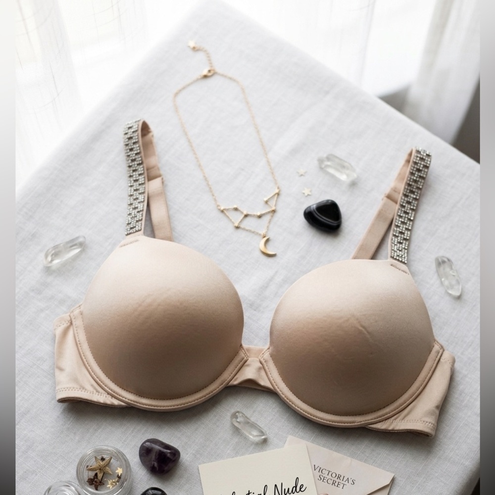 Victoria's Secret Nude Push-Up Bra with Embellished Straps